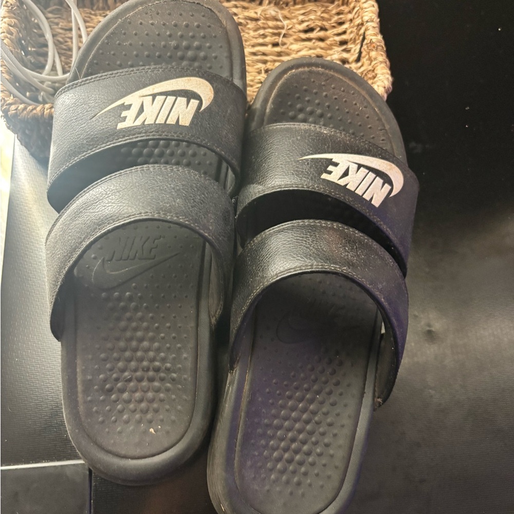 Nike Black Slide Sandals with White Logo